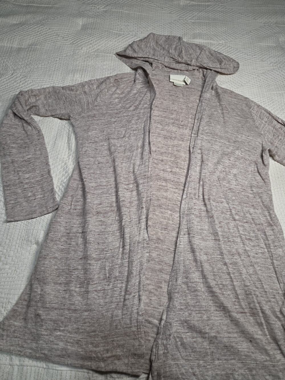 Cynthia Rowley 100% Linen Long Line Hooded Cardigan Sz S Brown Coastal Lagenlook
